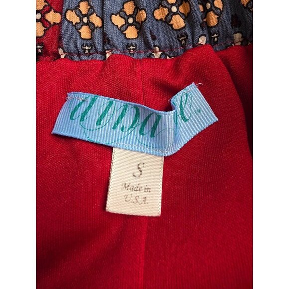Red Blue Boho Elastic Waist Skirt S 100% Polyester Made In USA - Picture 2 of 13